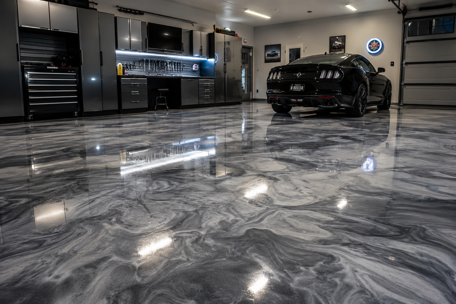 Metallic epoxy garage floor installed by Kelo's Home Improvement in Wellington, FL